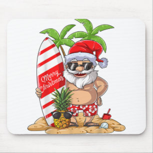 Tapis De Souris Noël en juillet Père Noël Hawaiian Summer Surf Sur