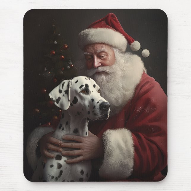 Tapis De Souris Noël festif Dalmatien avec le Père Noël (Devant)