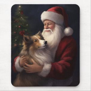 Tapis De Souris Noël festif de Shetland Sheepdog Père Noël