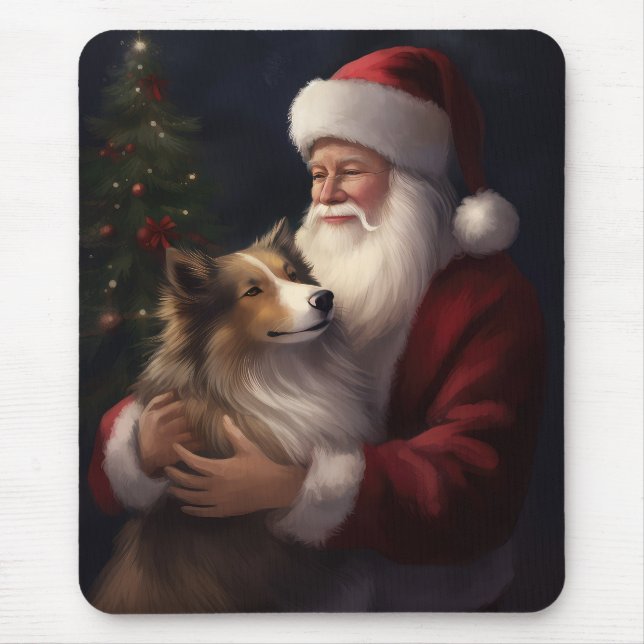 Tapis De Souris Noël festif de Shetland Sheepdog Père Noël (Devant)