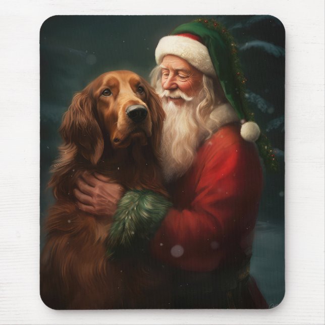 Tapis De Souris Noël festif du Père Noël de l'Irish Red Setter (Devant)