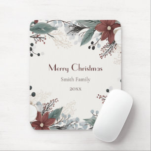 Tapis De Souris Noël floral personnalisé rouge et blanc