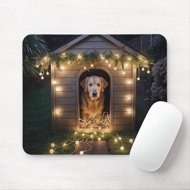Tapis De Souris Noël Golden Retriever dans une niche (Avec souris)
