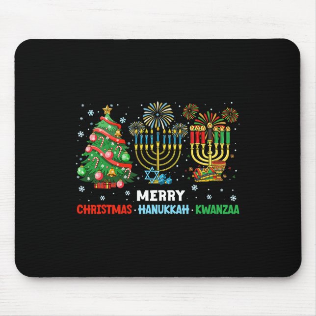 Tapis De Souris Noël Hanoukka Kwanzaa Joyeux Joyeux Vacances Corre (Devant)