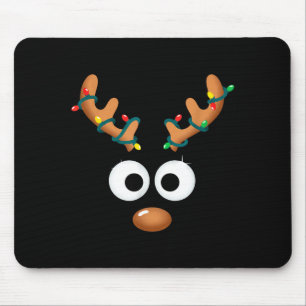 Tapis De Souris Noël Jolis Bois de Renne Visage Encerclé de Lumièr