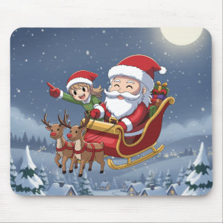 Tapis de souris Noël Mignon Chibi Père Noël et Elf