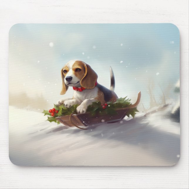Tapis De Souris Noël neige hiver Beagle (Devant)