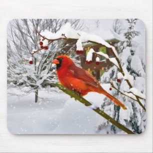 Tapis De Souris Noël, oiseau cardinal, neige, Mousepad