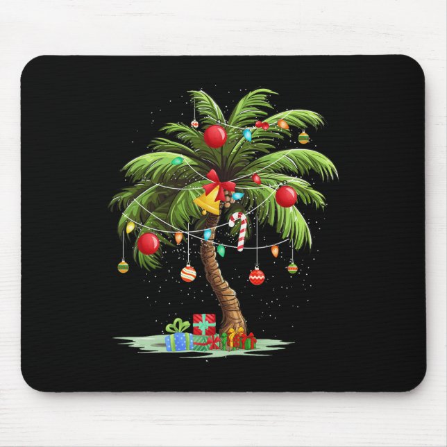 Tapis De Souris Noël Palm Tree Lumière Hawaï Tropical Noël 3 (Devant)