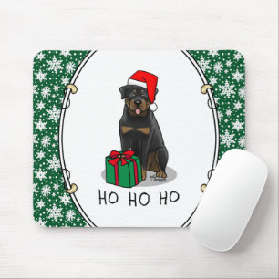 Tapis De Souris Noël Père Noël Casquette Rottweiler Chien mignonne
