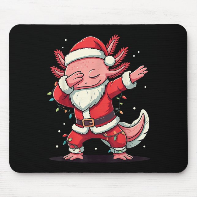 Tapis De Souris Noël Père Noël Costume Dabbing Axolotl Xmas Lumièr (Devant)
