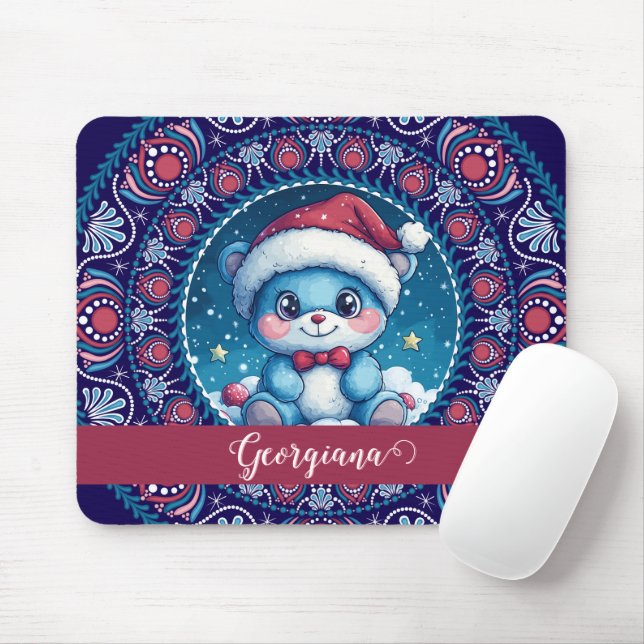 Tapis De Souris Noël personnalisé Kawaii Ours Dot Mandala (Avec souris)