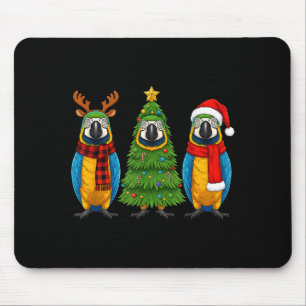 Tapis De Souris Noël Rétro Ara Bleu Et Jaune Perroquet Père Noël