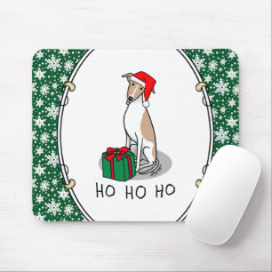 Tapis De Souris Noël Santa Hat Whippet Chien Faune et blanc mignet