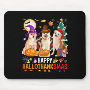 Tapis De Souris Noël Shiba Inu Père Noël Halloween Happy Hallotha