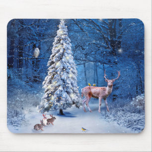 Tapis De Souris Noël Snowy Tree Lights Magie de la saison