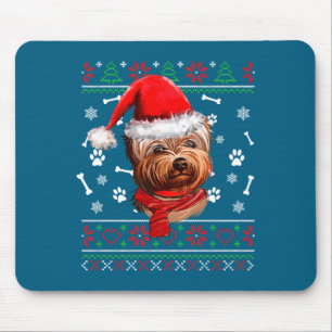 Tapis De Souris Noël Sweatshirt Immonde Yorkie Chien Chapeau de Pè