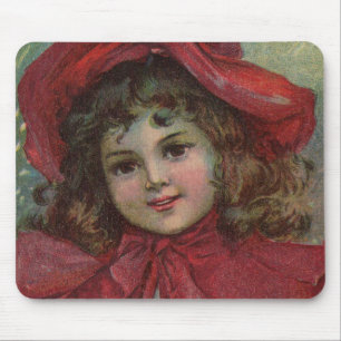 Tapis De Souris Noël Victorien Enfant Rouge Casquette Portrait Fil