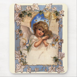 Tapis De Souris Noël vintage, Ange victorien avec cloches d'or