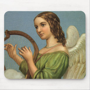 Tapis De Souris Noël vintage, Ange victorien avec Harpe musicale