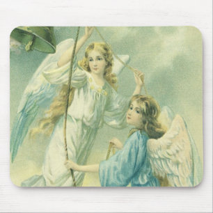 Tapis De Souris Noël vintage, anges victoriens avec une cloche