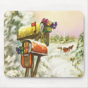 Tapis De Souris Noël vintage, boîtes aux lettres dans un paysage h