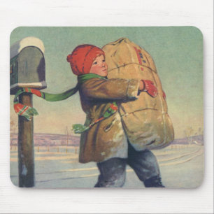 Tapis De Souris Noël vintage, enfant avec gros colis