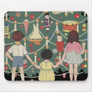 Tapis De Souris Noël vintage Enfants autour d'un arbre décoré