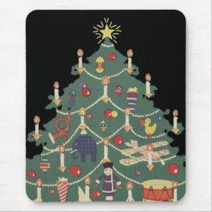 Tapis De Souris Noël vintage Enfants autour d'un arbre décoré
