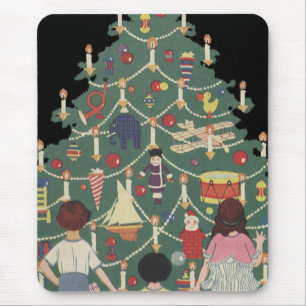 Tapis De Souris Noël vintage Enfants autour d'un arbre décoré