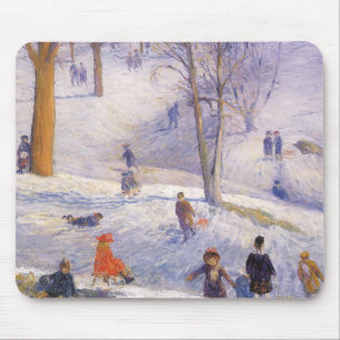 Tapis De Souris Noël vintage, glissade, Central Park Glackens