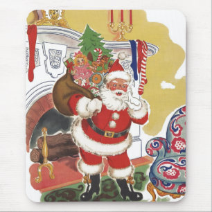 Tapis De Souris Noël vintage, joyeux Père Noël avec cadeaux