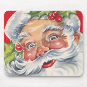 Tapis De Souris Noël vintage, joyeux Père Noël avec son chapeau