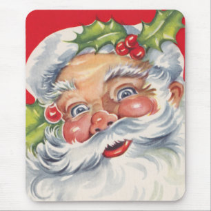 Tapis De Souris Noël vintage, joyeux Père Noël avec son chapeau