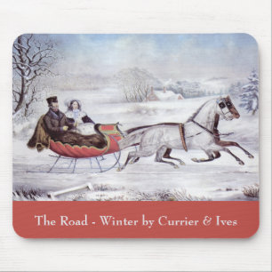 Tapis De Souris Noël Vintage, La Route Hiver, Cheval Sleigh