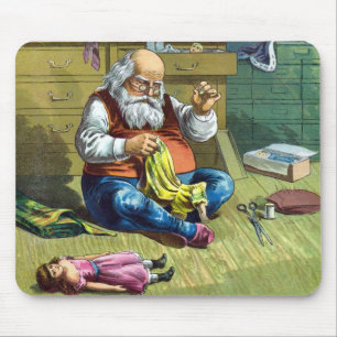 Tapis De Souris Noël vintage, le Père Noël fabriquant des poupées