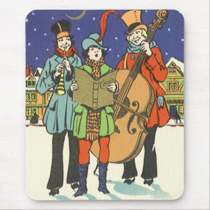 Tapis De Souris Noël vintage, musiciens chantant des chants avec d
