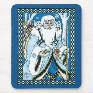 Tapis De Souris Noël vintage, Père Noël bleu avec boule à neige