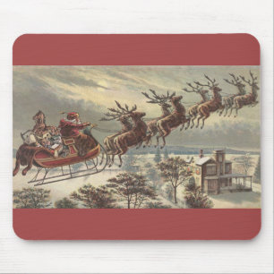 Tapis De Souris Noël vintage, Père Noël victorien à Sleigh