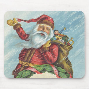 Tapis De Souris Noël vintage, Père Noël victorien sur une couronne