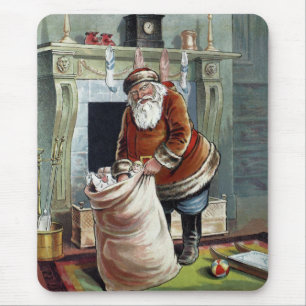 Tapis De Souris Noël vintage, Saint Nicolas au coin du feu