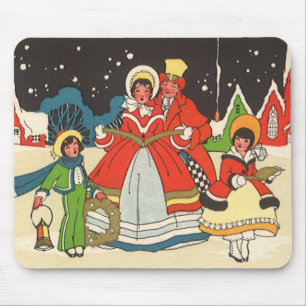 Tapis De Souris Noël vintage, une famille chantant des chants de N