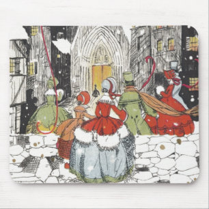 Tapis De Souris Noël vintage victorien personnes allant à l'église