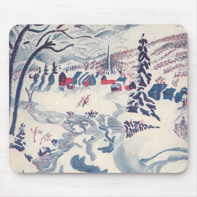 Tapis De Souris Noël Vintage, Village d'hiver Neige (Devant)