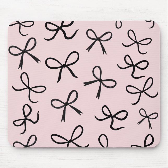 Tapis De Souris Nœuds Noirs Mignons Tendances Rose (Devant)