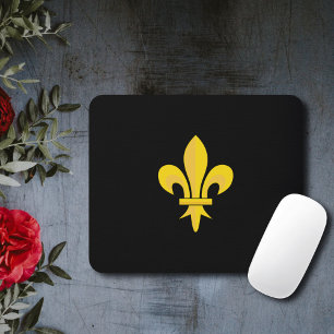 Tapis de souris Noir avec Fleur de Lys Or