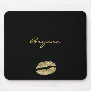 Tapis De Souris Noir avec Parties scintillant or Kiss Lips Pad de 