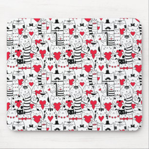 Tapis De Souris Noir Blanc Cute Chat Coeur Rouge