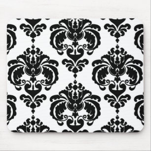 Tapis De Souris Noir & Blanc Damask Chic Moderne Motif élégant