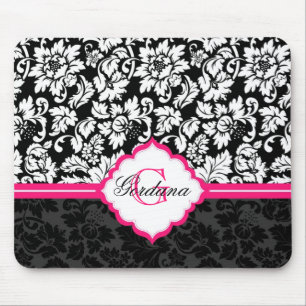 Tapis De Souris Noir blanc et rose Vintage Damas florales